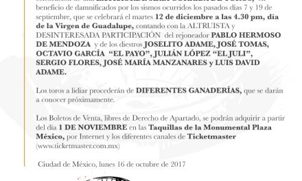 Confirmado José Tomás  vuelve en la corrida benéfica Por México