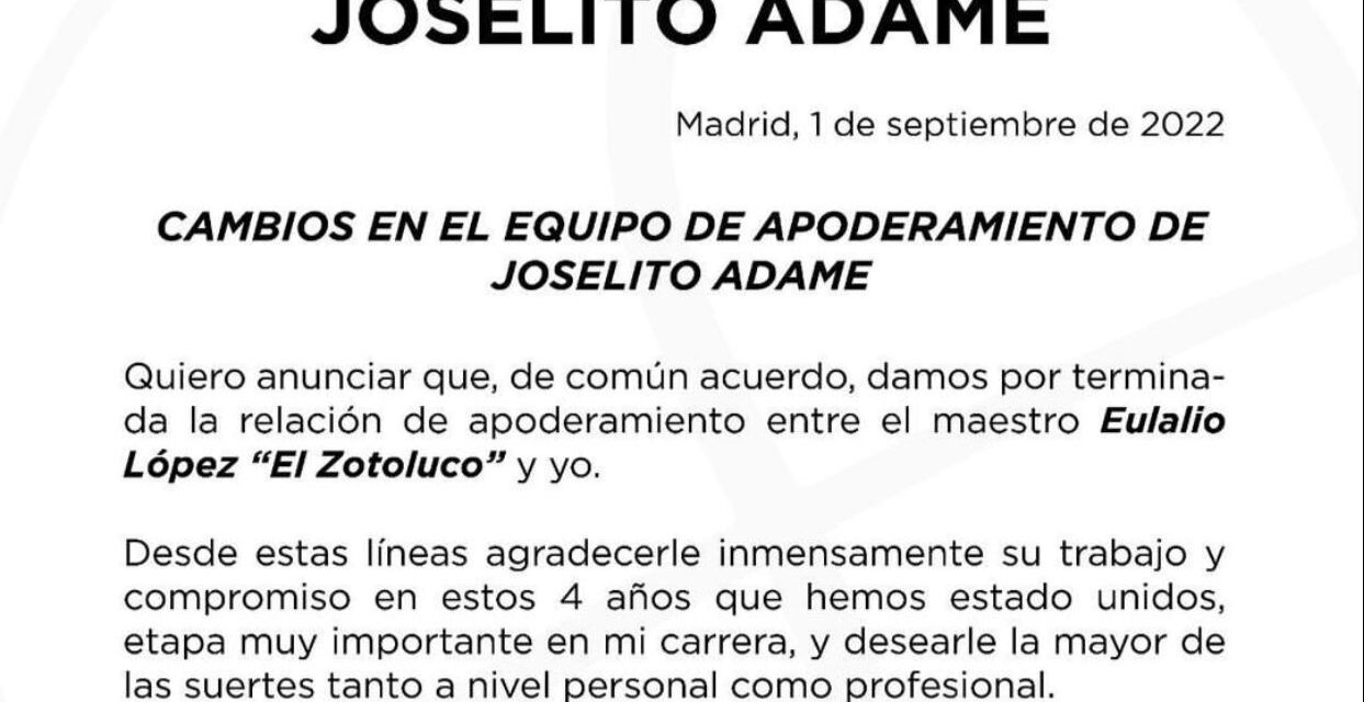 Termina relación profesional entre Joselito Adame y Zotoluco